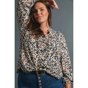 Maeve by Anthropologie Katia Leopard Print Button Front Ruffle Blouse Size 2 EUC